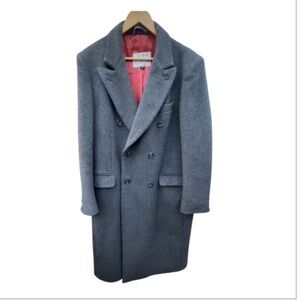 Moores Men’s Cashmere Wool Long Coat Gray Size 42T Lanificio Vallombroso Fabric